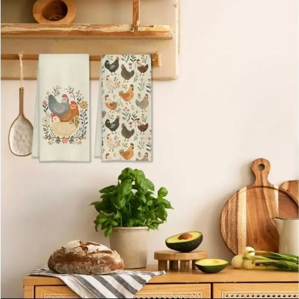 NWT Set of 2 - Chicken Themed Kitchen Dish Hand Towels 24